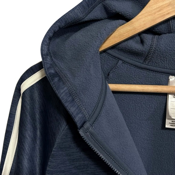 Adidas Boys Full Zip Fleece Hooded Track Jacket Sz M (10-12) Navy Blue 3-Stripe - Picture 5 of 9